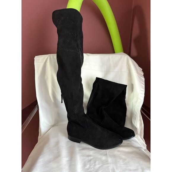 Steve Madden ODESSA Black Moc Suede Back Zip Over The Knee Boots Thigh High Size - Picture 1 of 6